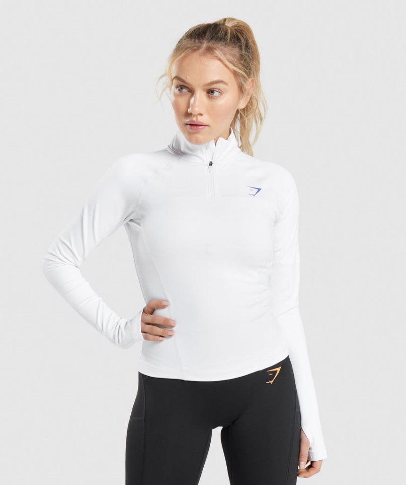 Women\'s Gymshark Pulse 1/4 Zip Sweatshirts White | CA 571ND6